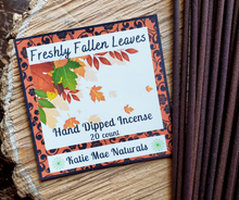 Load image into Gallery viewer, fresh fallen leaves hand dipped incense sticks, phthalate free fragrance and zero waste packaging