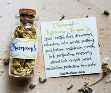 Load image into Gallery viewer, mini herbal apothecary bottle with chamomile