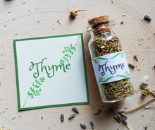 Load image into Gallery viewer, mini herbal apothecary bottle with thyme for witchcraft, altar decoration