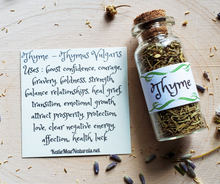 Load image into Gallery viewer, mini apothecary herb bottles with thyme for spellwork or altar decoration