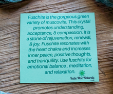 Load image into Gallery viewer, description of the metaphysical properties of fuschite crystals
