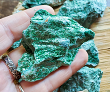 Load image into Gallery viewer, natural green fuschite crystals, ethically sourced from licensed mines
