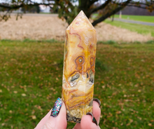 Load image into Gallery viewer, Crazy lace agate point, crystal tower