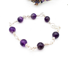 Load image into Gallery viewer, Sterling Silver Amethyst Bracelet - Round Beads