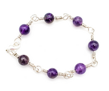 Load image into Gallery viewer, Sterling Silver Amethyst Bracelet - Round Beads