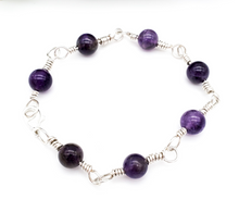 Load image into Gallery viewer, Sterling Silver Amethyst Bracelet - Round Beads