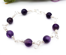 Load image into Gallery viewer, Sterling Silver Amethyst Bracelet - Round Beads