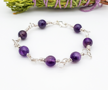 Load image into Gallery viewer, Sterling Silver Amethyst Bracelet - Round Beads
