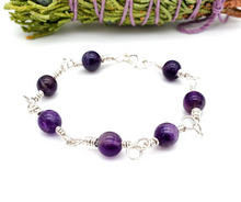 Load image into Gallery viewer, Sterling Silver Amethyst Bracelet - Round Beads