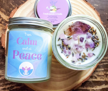 Load image into Gallery viewer, Intention candle, eco friendly soy wax candle with amethyst crystals