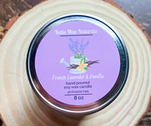 Load image into Gallery viewer, Lavender vanilla eco friendly soy wax candle with crystals