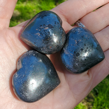 Load image into Gallery viewer, Ethically mined hematite gemstone puffy hearts