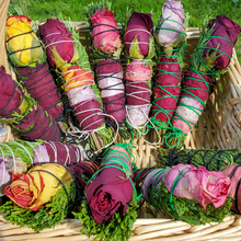 Load image into Gallery viewer, Cedar and Rose hand wrapped smudge sticks