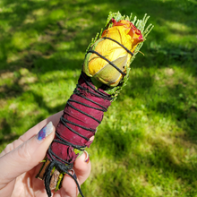Load image into Gallery viewer, Cedar smudge stick with roses