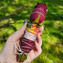 Load image into Gallery viewer, Cedar and Rose hand wrapped smudge sticks