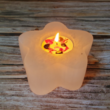 Load image into Gallery viewer, Flower shaped selenite crystal tea light candle holder