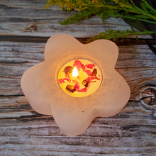 Load image into Gallery viewer, Flower shaped selenite crystal tea light candle holder