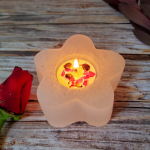 Load image into Gallery viewer, Flower shaped selenite crystal tea light candle holder