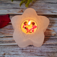 Load image into Gallery viewer, Flower shaped selenite crystal tea light candle holder