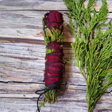 Load image into Gallery viewer, Cedar smudge stick with roses