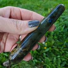 Load image into Gallery viewer, Labradorite crystal massage wand with blue green flash