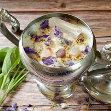 Load image into Gallery viewer, Wellness intention candle poured in a vintage sugar bowl