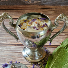 Load image into Gallery viewer, Wellness intention candle poured in a vintage sugar bowl