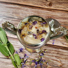 Load image into Gallery viewer, Wellness intention candle poured in a vintage sugar bowl