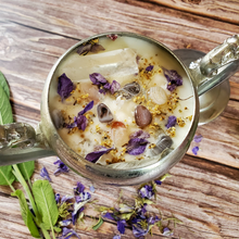 Load image into Gallery viewer, Wellness intention candle poured in a vintage sugar bowl