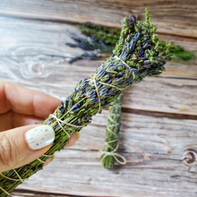 Load image into Gallery viewer, Organic Lavender and hyssop dried herb bundle for smoke cleansing, Lavender smudge stick