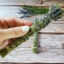 Load image into Gallery viewer, Organic Lavender and hyssop dried herb bundle for smoke cleansing, Lavender smudge stick