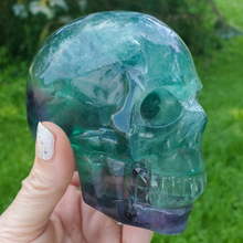 Load image into Gallery viewer, Large rainbow fluorite skull carving