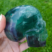 Load image into Gallery viewer, Large rainbow fluorite skull carving