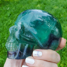 Load image into Gallery viewer, Large rainbow fluorite skull carving
