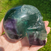 Load image into Gallery viewer, Large rainbow fluorite skull carving