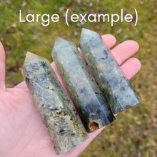 Load image into Gallery viewer, Prehnite Gemstone Point - Prehnite with Epidote Tower