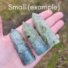 Load image into Gallery viewer, Prehnite Gemstone Point - Prehnite with Epidote Tower