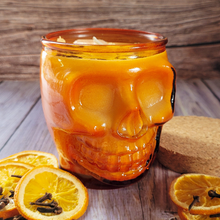 Load image into Gallery viewer, Skull Jar Abundance Intention Candle (Orange Clove) - 15 oz
