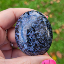 Load image into Gallery viewer, Indigo gabbro mystic Merlinite palm stone
