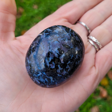 Load image into Gallery viewer, Indigo gabbro Mystic Merlinite palm stone gemstone