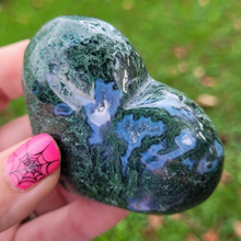 Load image into Gallery viewer, Moss Agate Carved Gemstone Heart - 2.5 inches