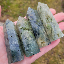 Load image into Gallery viewer, Prehnite Gemstone Point - Prehnite with Epidote Tower