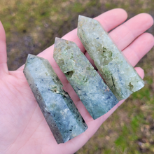 Load image into Gallery viewer, Prehnite Gemstone Point - Prehnite with Epidote Tower