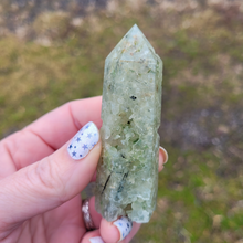 Load image into Gallery viewer, Prehnite Gemstone Point - Prehnite with Epidote Tower