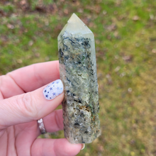 Load image into Gallery viewer, Prehnite Gemstone Point - Prehnite with Epidote Tower