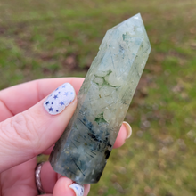 Load image into Gallery viewer, Prehnite Gemstone Point - Prehnite with Epidote Tower