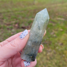 Load image into Gallery viewer, Prehnite Gemstone Point - Prehnite with Epidote Tower