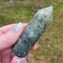 Load image into Gallery viewer, Prehnite Gemstone Point - Prehnite with Epidote Tower