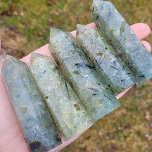 Load image into Gallery viewer, Prehnite Gemstone Point - Prehnite with Epidote Tower