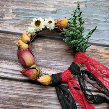 Load image into Gallery viewer, Witches bells door chimes wreath with dried flowers